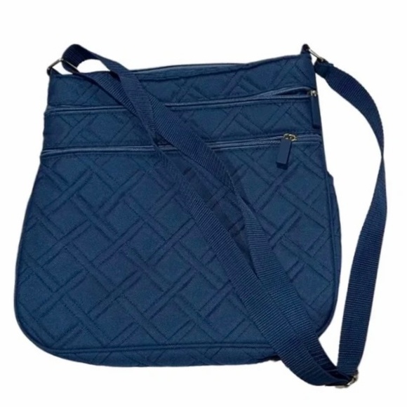 Blue Quilted Bag Outer/Inner Zipped Pockets Slip Pockets Cell etc Adjust Strap - Picture 4 of 11